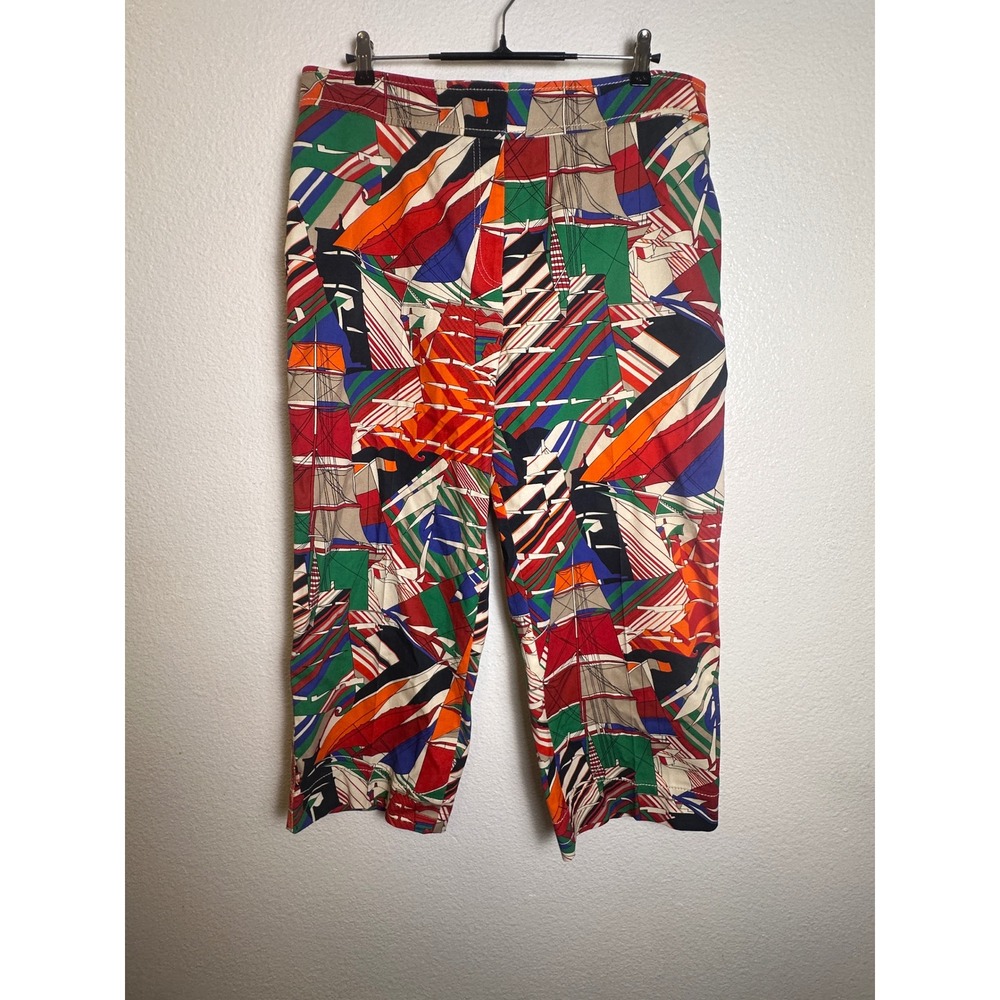 Akris Punto Chieko Trousers Multicolor Sailboat Print Cropped Pants Size 16 NEW